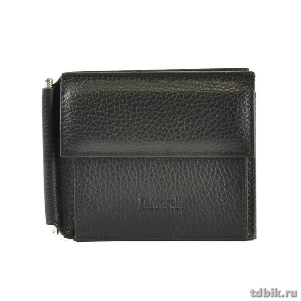 Зажим для денег D.Morelli "Texas" с монетником, нат.кожа, черный