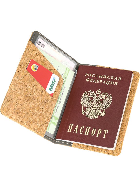 Обложка для паспорта MILAND "Стиль" пробковая с отсеком для карт