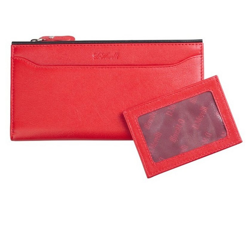 Портмоне D.Morelli женское "Прима" на молнии, нат.кожа, красное