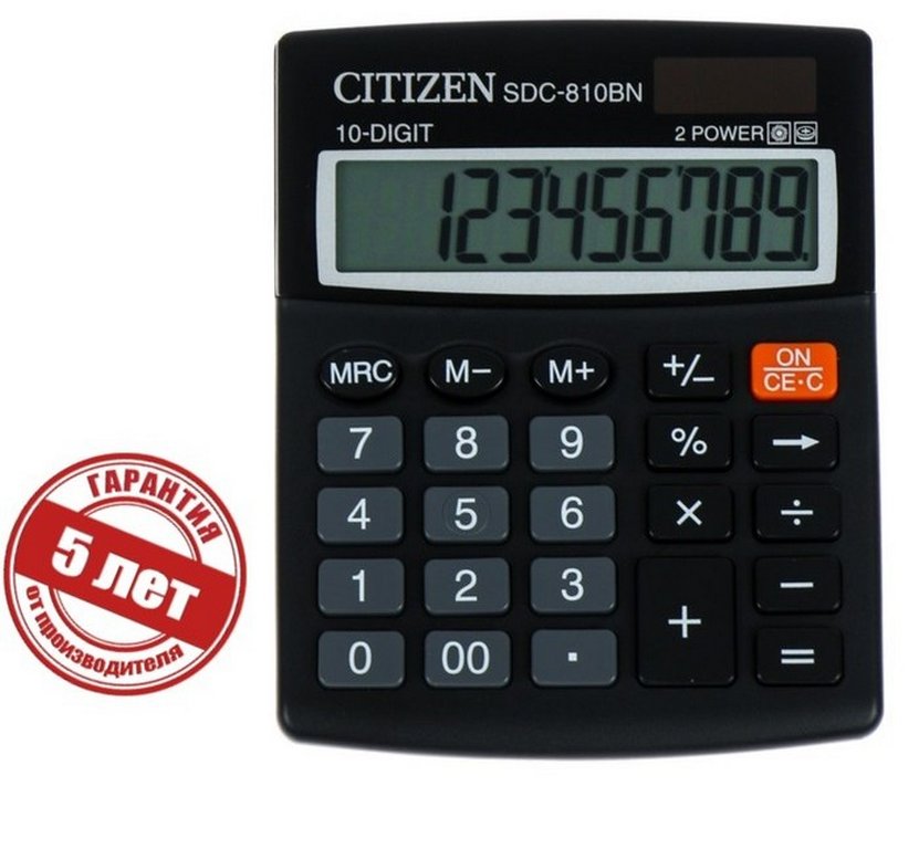 Калькулятор наст. Citizen SDC-810BN/NR  (10 разр., 2 питания 124x102x25мм)