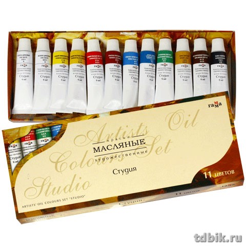 Краски масляные художественные 10 цв.+2 бел. по 9 мм ГАММА "Студия"