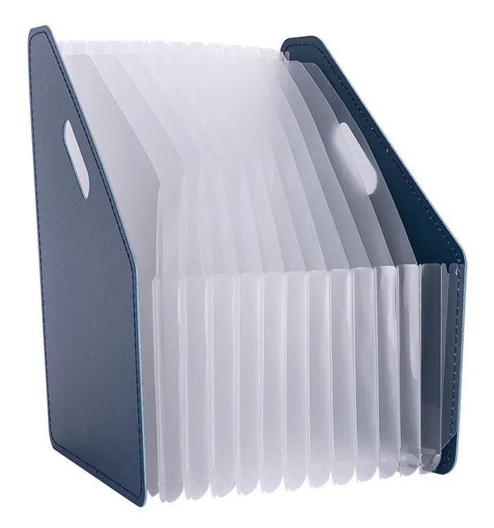 Картотека вертикальная с 13 прозрачными отделениями, 270х320х40мм синий Deli