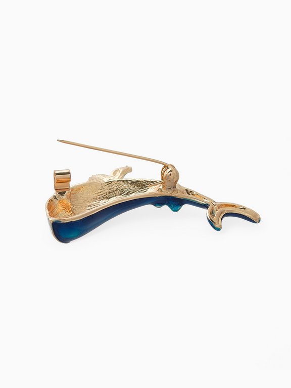 Брошь металл "Кит" синий в золоте