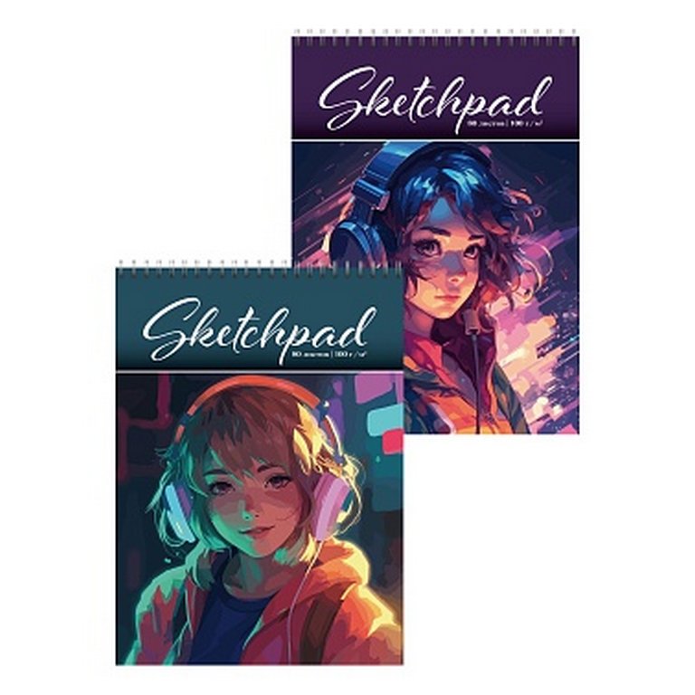 Скетчбук 210*290 мм, 80л. гребень "Music Girl" 100 г/м2, тв. обложка