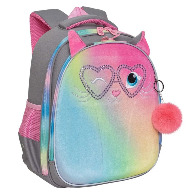 Рюкзак каркасный для девочки Grizzly 28*36*20 см., серый