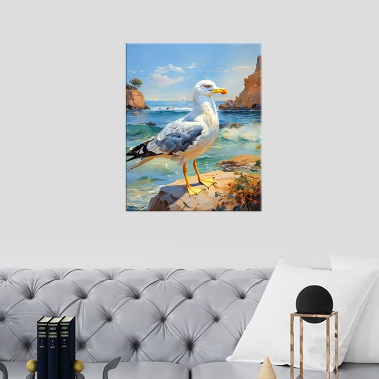 Роспись по номерам (холст) 40*50см "Чайка на море" (основа+акрил.кр.+кисти) 29цв.