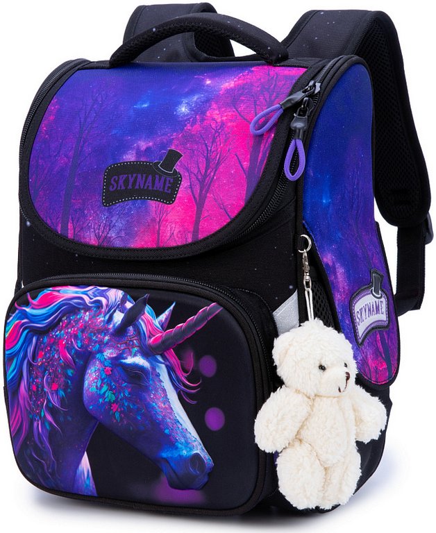 Ранец для девочки SkyName "Единорог" (брелок мишка) 26*34*14см