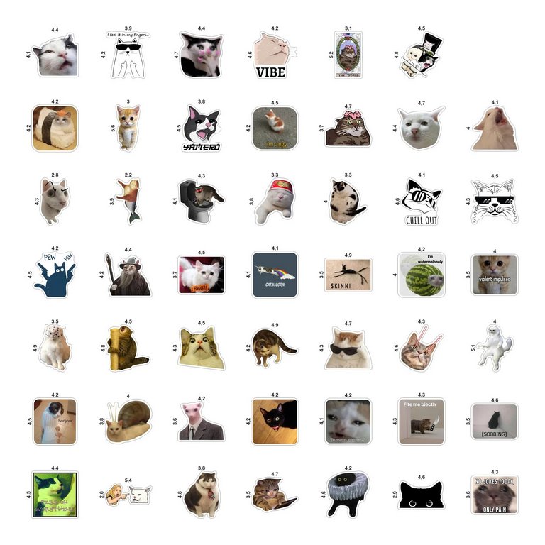 Набор наклеек  9 листов "Мемы с котами" (48 шт) Nalepking