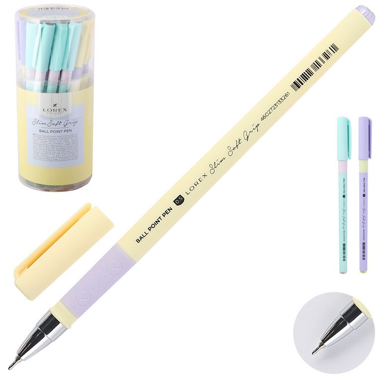 Ручка шариковая LOREX "Slim Soft Grip" 0,5мм синяя (стерж140мм, линия 0,3мм) игольч. (ассорти)