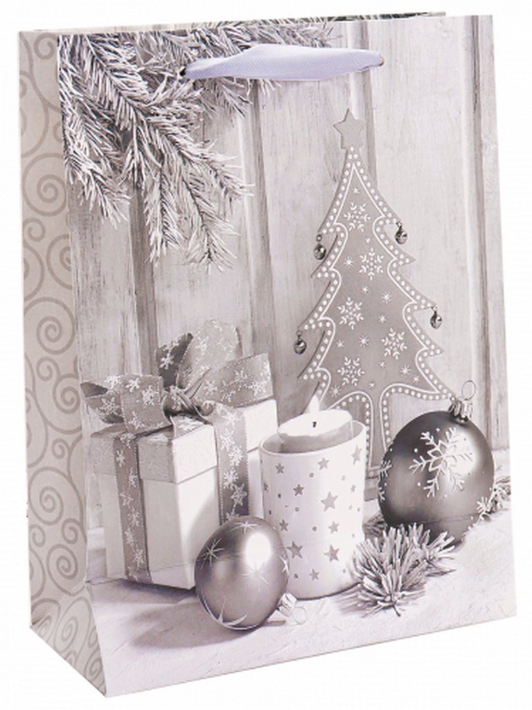 Пакет бумажный НГ 18*24см матовый "Новый год в серебре" с глиттером
