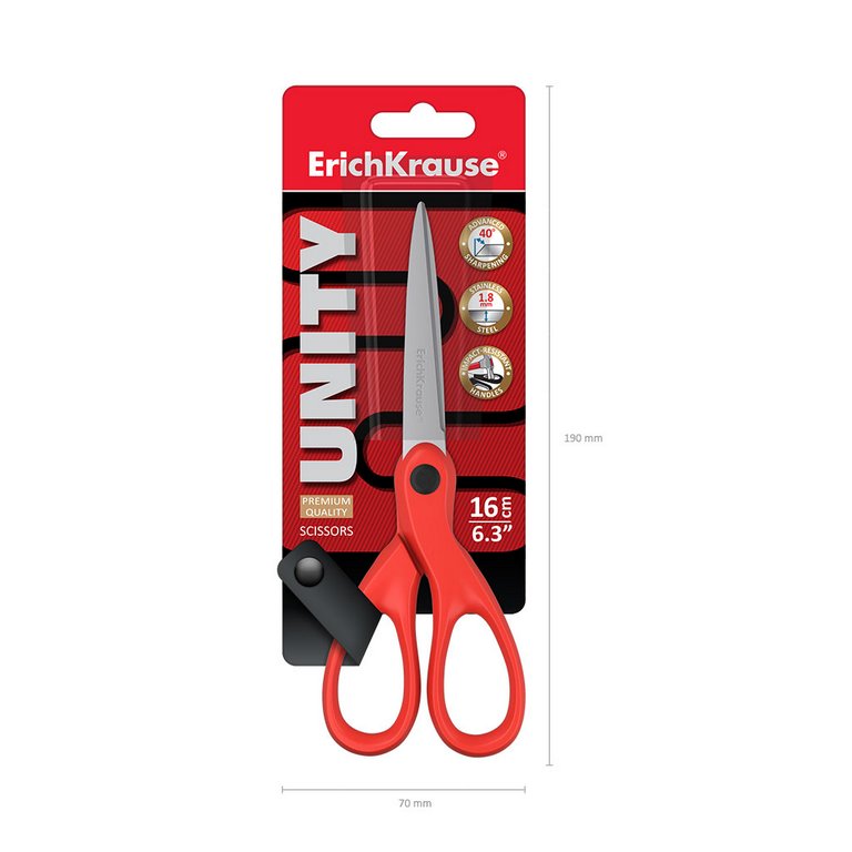 Ножницы 160 мм пластмас. рукоятка  ErichKrause Unity, цв. красный