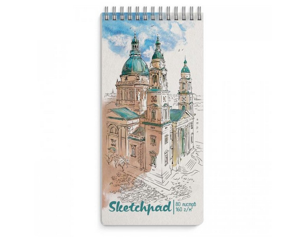 Скетчбук 105*220 мм, 80л. гребень "АРХИТЕКТУРА" 160 г/м2, тв. обл.