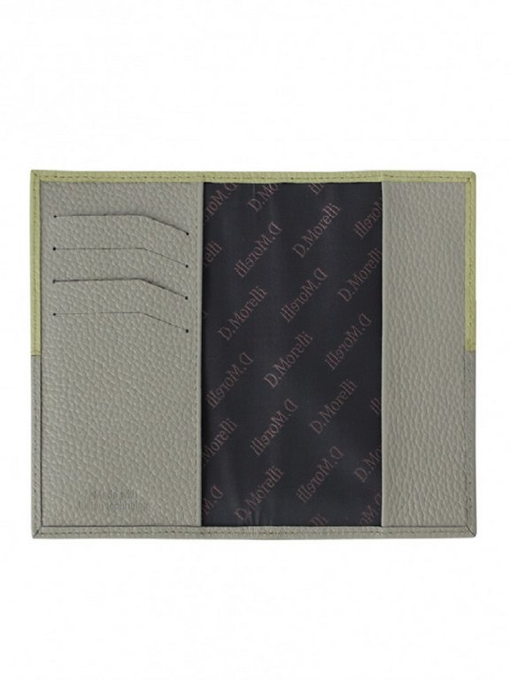 Обложка для паспорта D.Morelli "Duo" нат. кожа, серо-лимоная