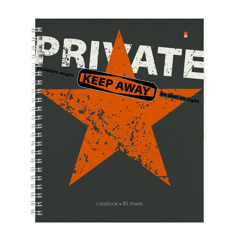 Тетрадь 80 лист кл. А5 на гребне "KEEP AWAY" 5 ВИДОВ