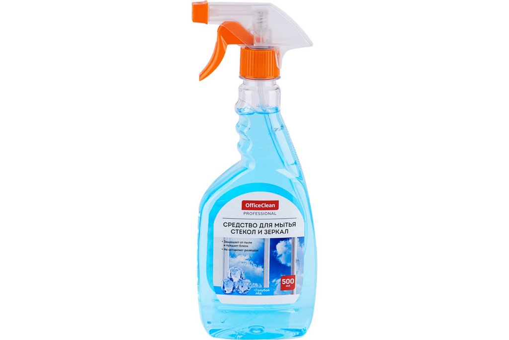 Средство для мытья стекол, зеркал OfficeClean "Голубой лед" 500мл изопропиловый спирт, курок Средство для мытья стекол, зеркал OfficeClean "Голубой лед" 500мл изопропиловый спирт, курок