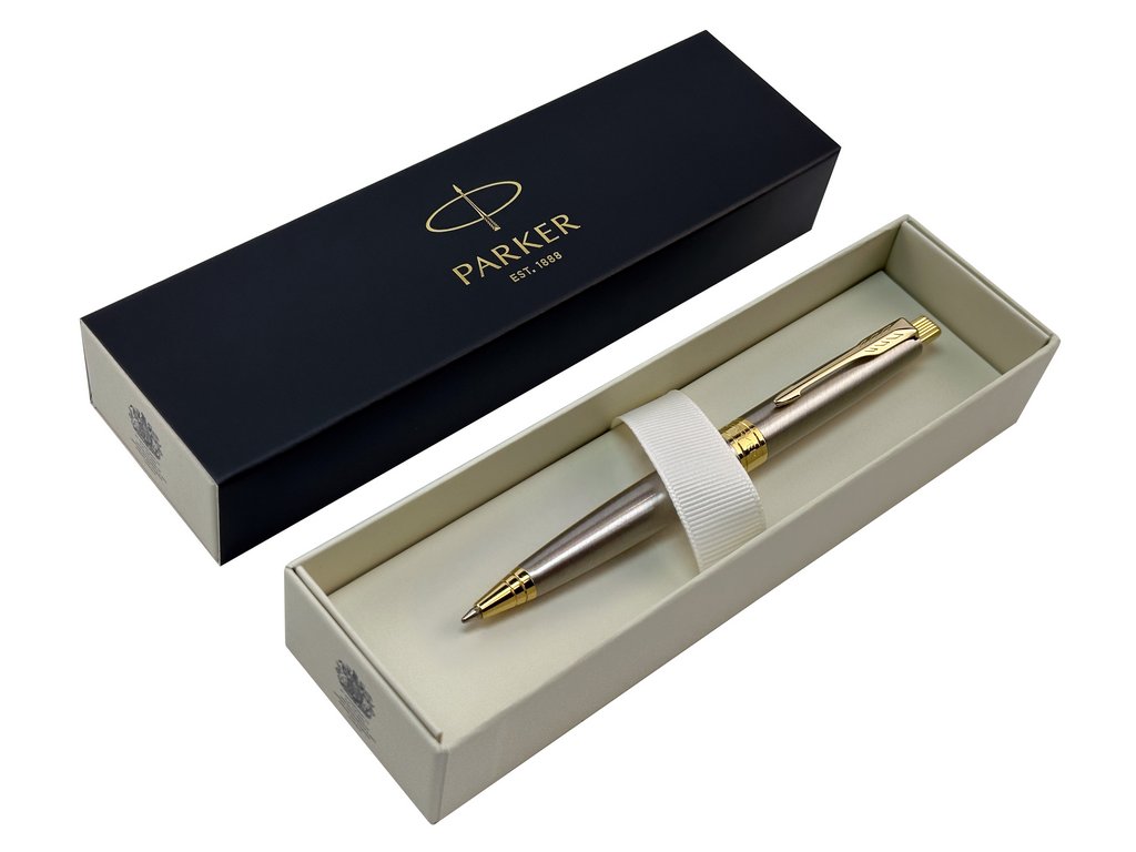 Ручка шариковая Parker Aster Brushed Metal GT, синяя 1.0мм, кнопоч., подар.упак