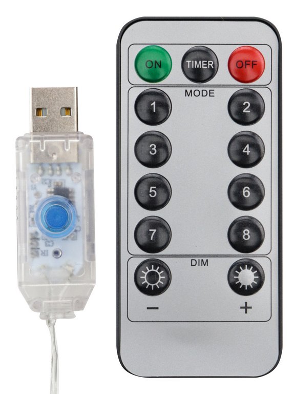 Гирлянда комнатная Нить  "Роса" .20м, 200 теплых ламп, 8 реж., от USB 5V, пульт