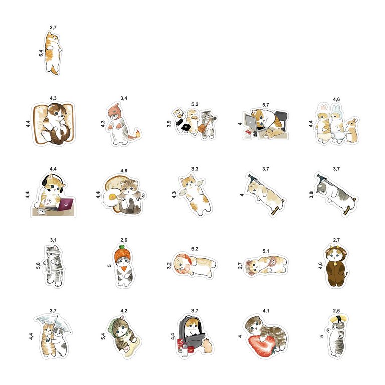 Набор наклеек  4 листа "Кавайные коты №1" (21 шт) Nalepking