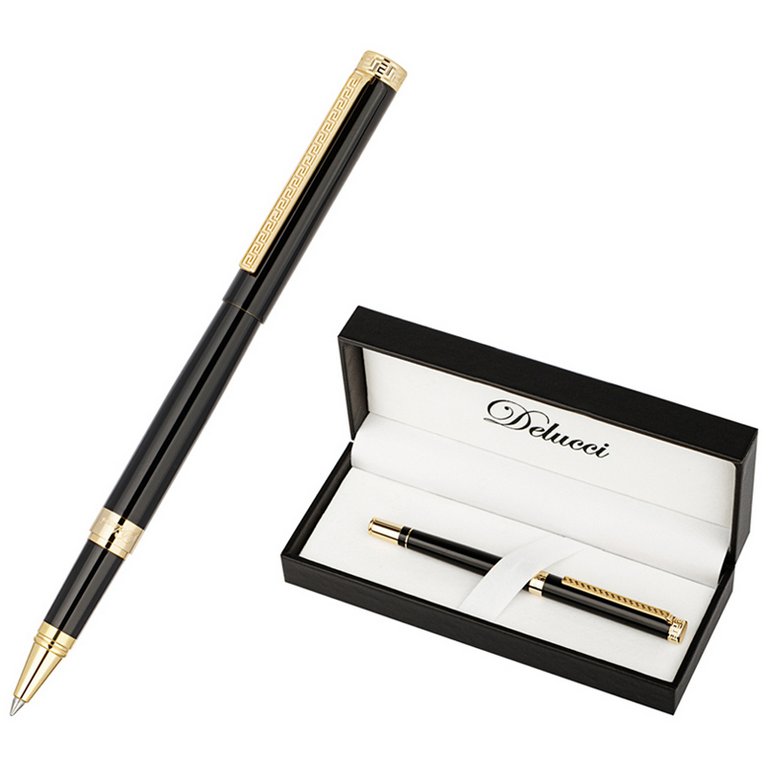 Ручка-роллер Delucci "Classico" черная 0,6мм, корпус черный/золото