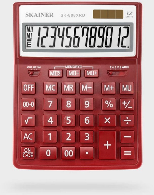 Калькулятор наст. Skainer SK-888XRD (12 разр., 2 питания, 155х204х34мм) красный