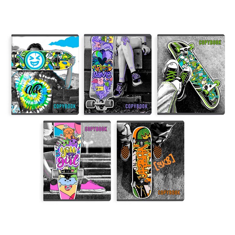 Тетрадь 48 лист кл. А5+ на скрепке "ЯРКИЙ СКЕЙТБОРД" ассорти