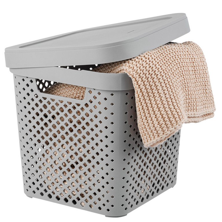 Корзина для хранения пластик. 20л. с крышкой 31*31*30 см цв. серый шторм