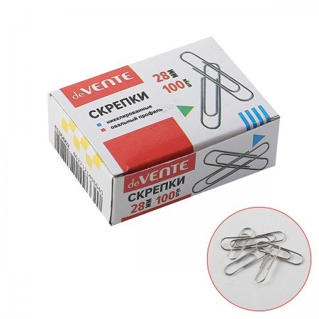 Скрепки 28 мм 100 шт/уп никелированные deVENTE