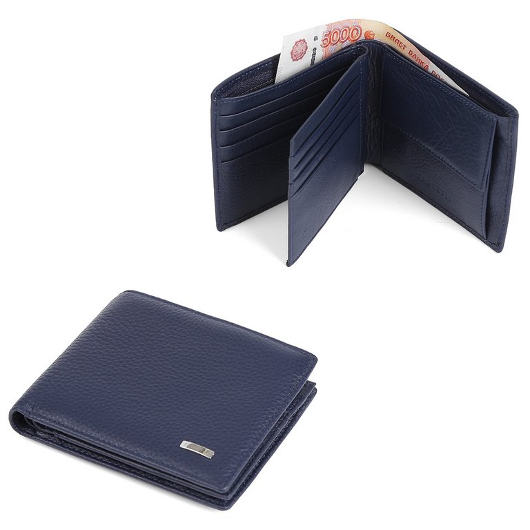 Портмоне FABRETTI мужское, нат.кожа, 12,5*10*3,5см, синий