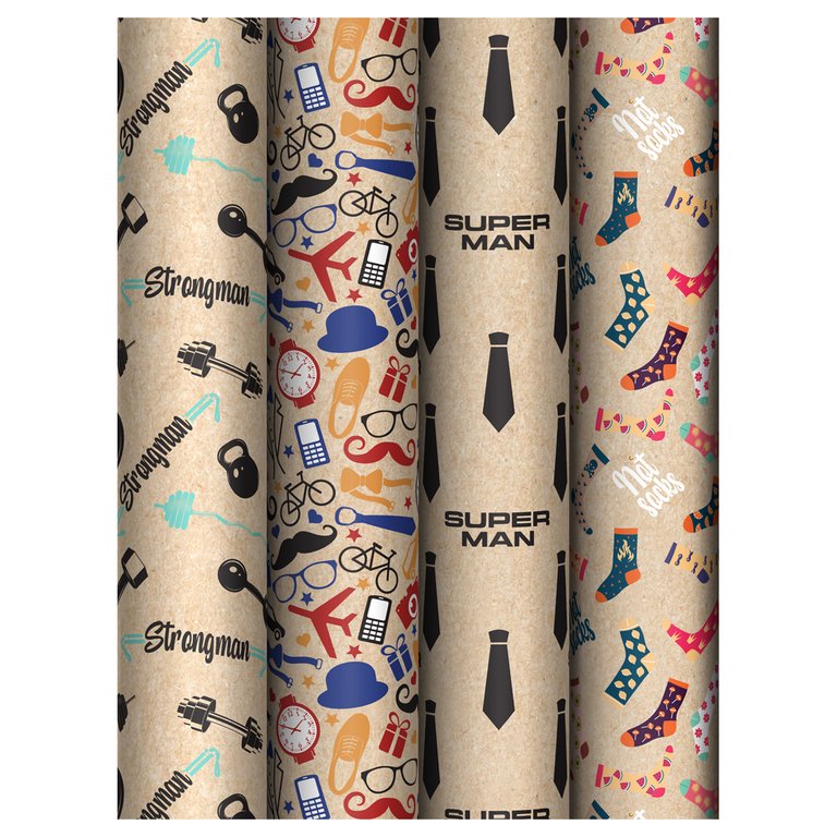 Бумага упаковочная 70*100см крафт в рулоне (ассорти) "Super Man" MESHU
