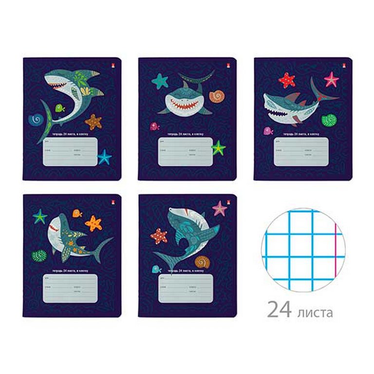 Тетрадь 24 лист кл. А5 "АКУЛА" 5 видов