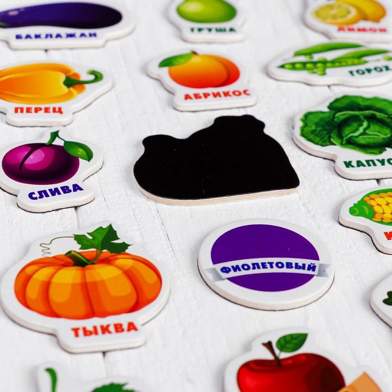 Игра обучающая  Природа "Изучаем овощи, фрукты, цвета" (дерево) 25 магнитов Лесная мастерская