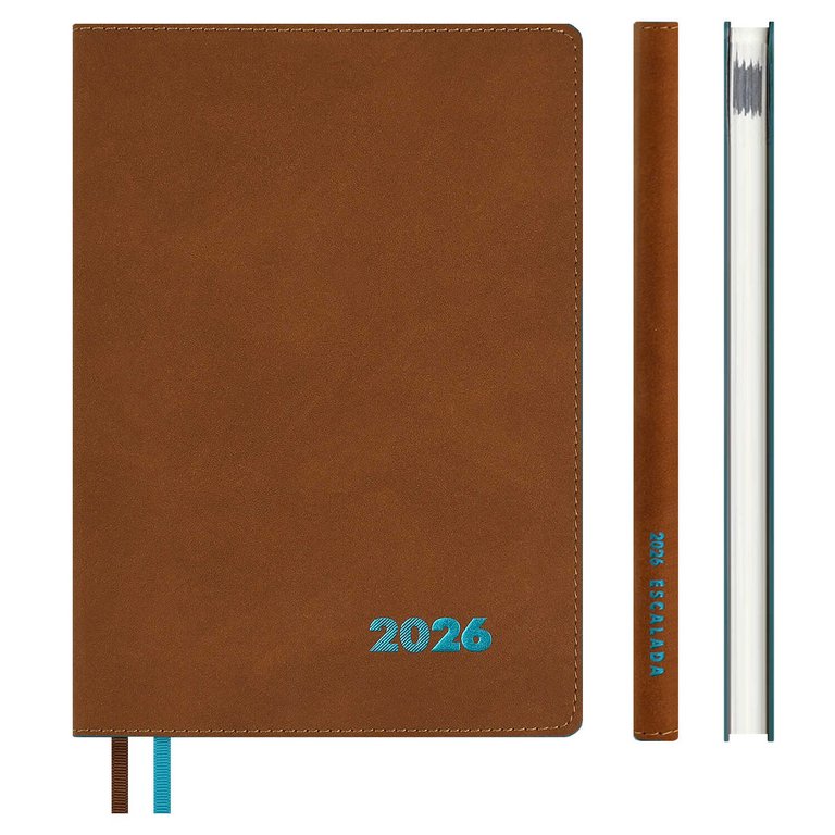 Еженедельник дат. 2026 г  А5+  Escalada "Нубук" иск. кожа, мягк.обл., тисн. фольгой, коричневый