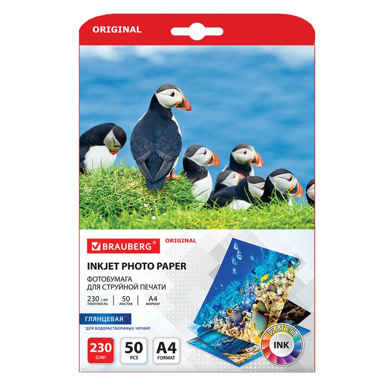 Фотобумага BRAUBERG А4 230г, 50 л/уп. глянец. односторонняя