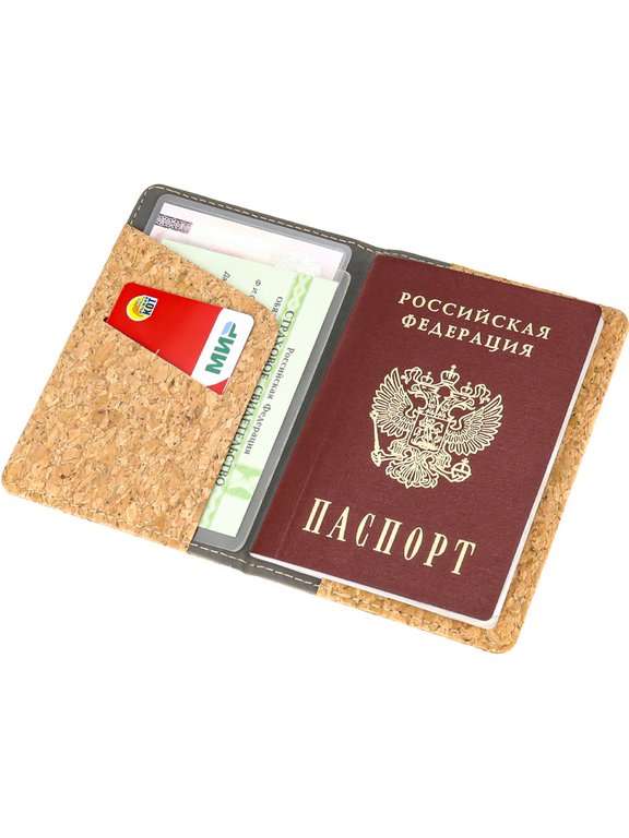 Обложка для паспорта MILAND "Стиль" пробковая с отсеком для карт