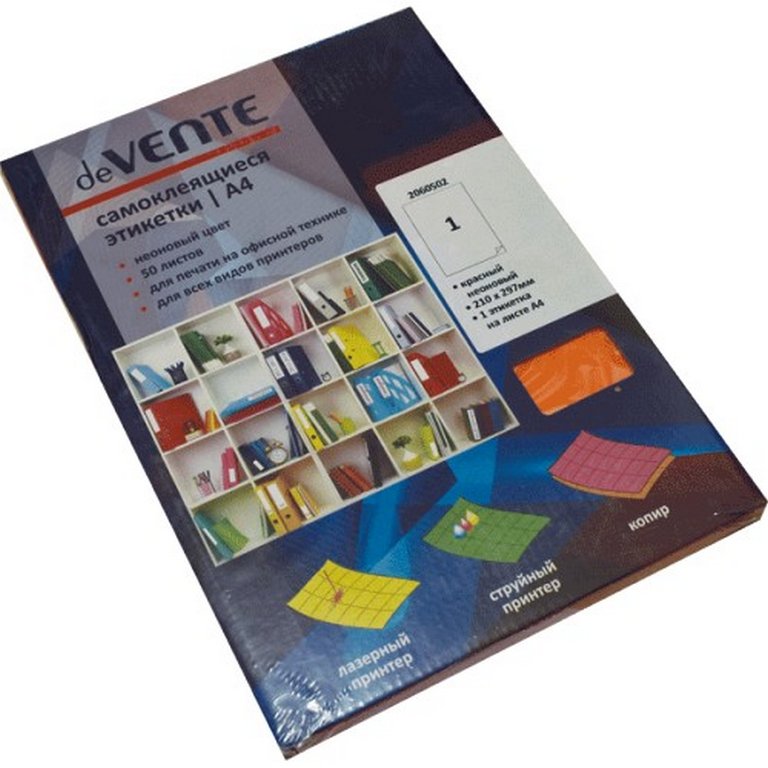Бумага самоклеящаяся deVENTE. Neon 210*297 красный, для лазерных и струйных принтеров