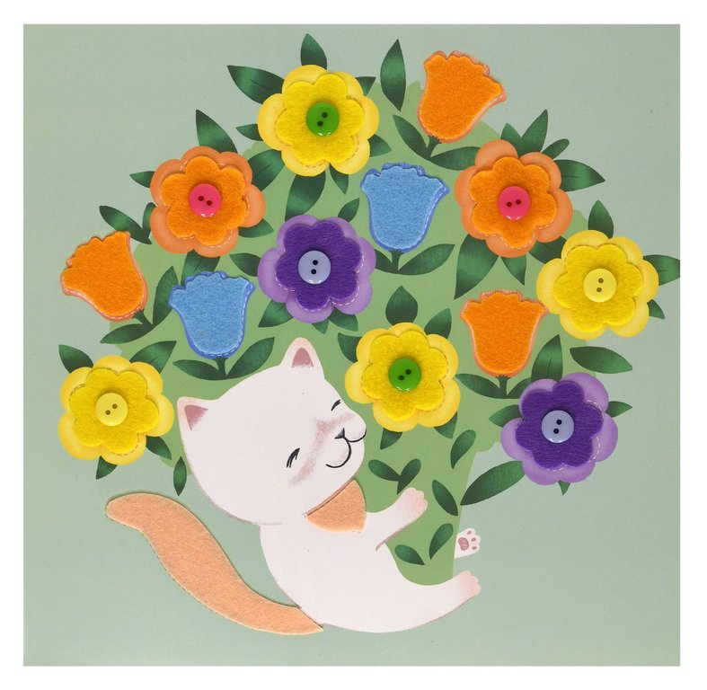 Аппликация фетром "Котик с цветами" Каляка-Маляка
