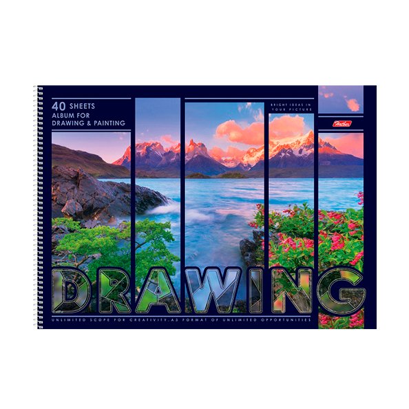 Альбом для рисования А3 40л. на спирали, перфорация на отрыв "Яркие краски природы" жесткая подложка