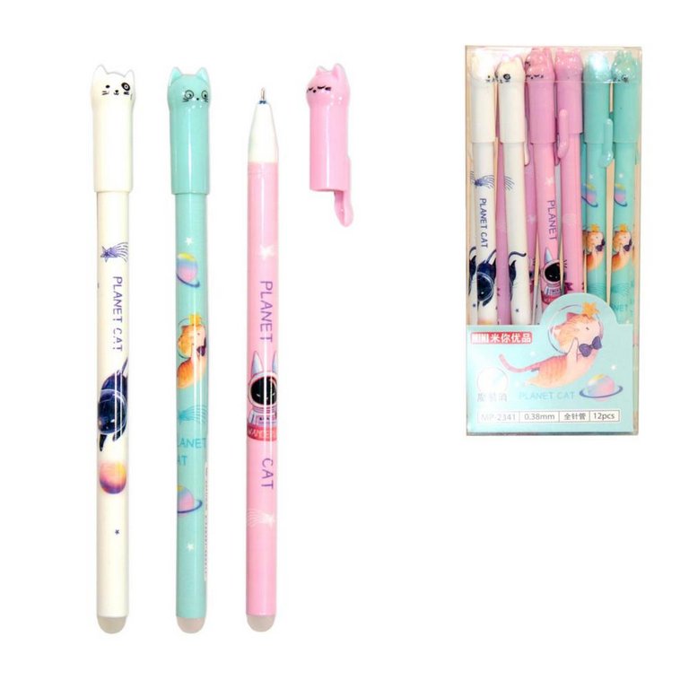 Ручка пиши-стирай гелевая "Кот-космонавт" синяя 0,38мм