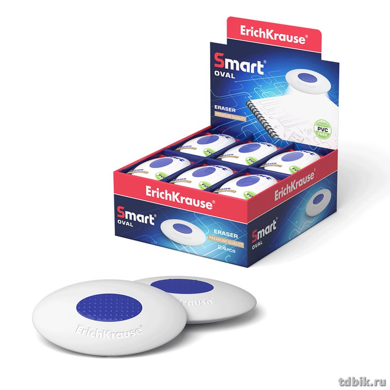 Ластик Erich Krause "Smart Oval" 50*34*12 мм. овальный с центровкой, белый