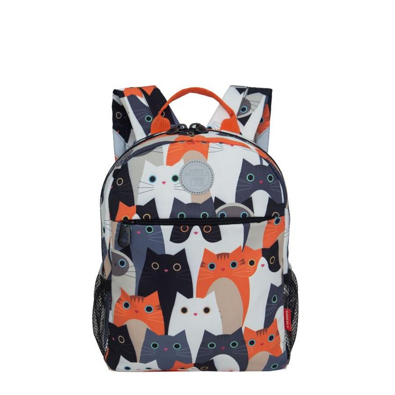 Рюкзак детский для девочки Grizzly "Котики рыжие" 22*28*10 см, серый