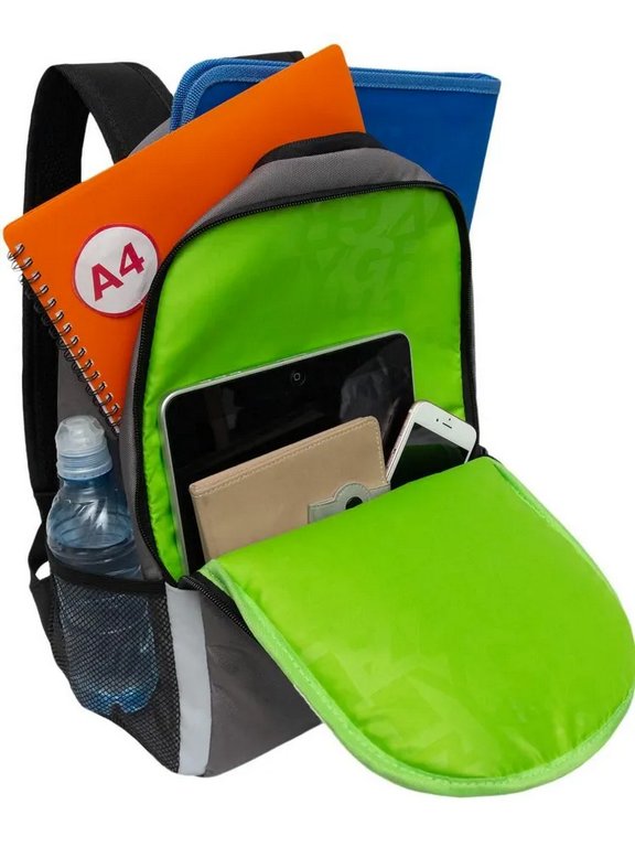 Рюкзак школьный для мальчика Grizzly 38*29*16 см, серый/черный