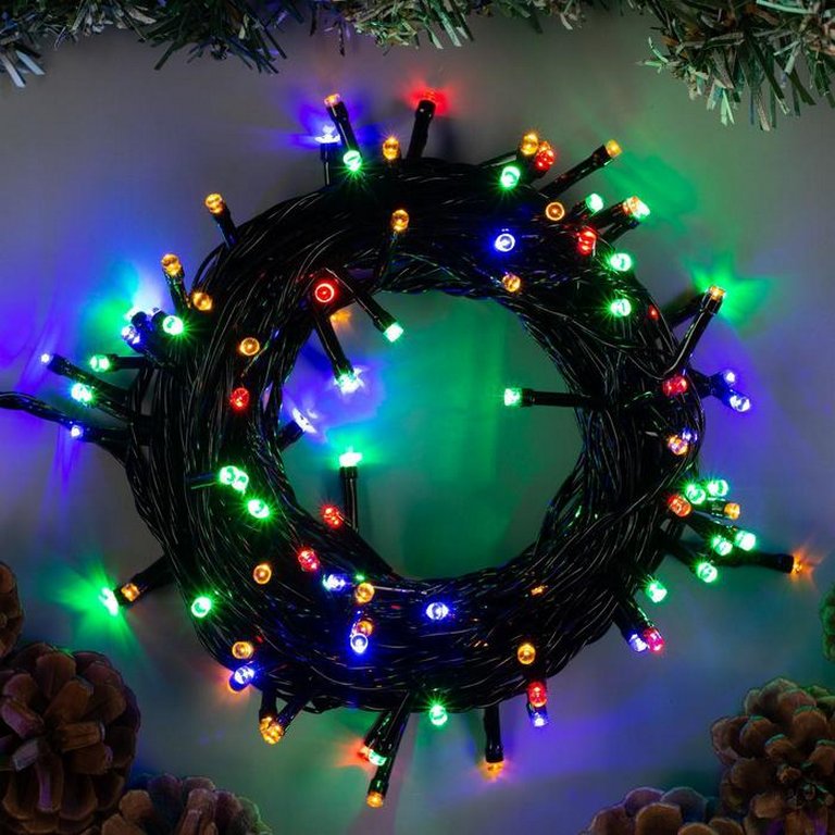 Гирлянда комнатная Нить 10м, 100 цв. ламп, 8 реж., тёмный провод (от -10 до +35 °С)