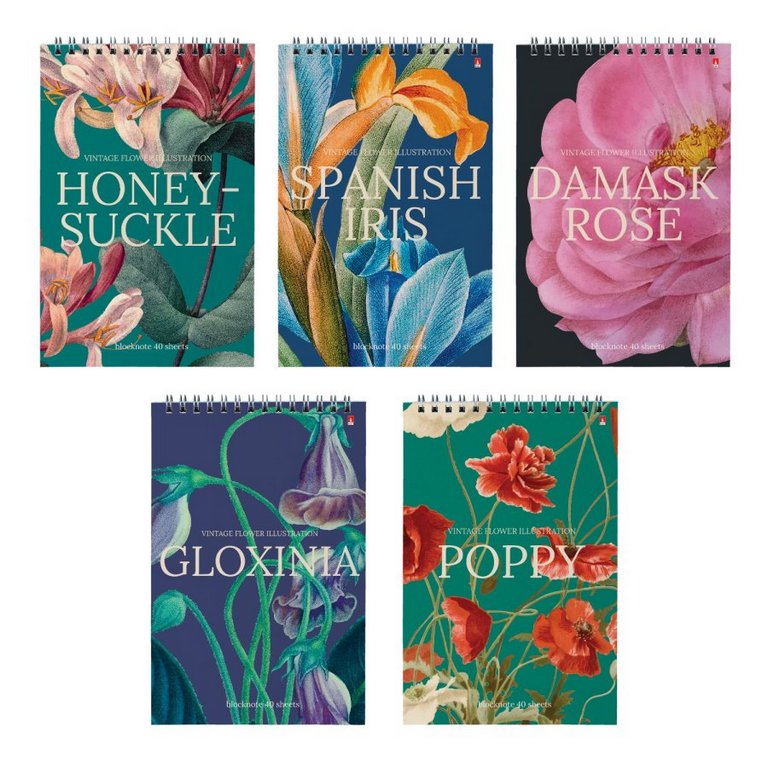 Блокнот А5  40л., 127*202 мм, на гребне "ЦВЕТЫ. ПАТТЕРН" 5 ВИДОВ