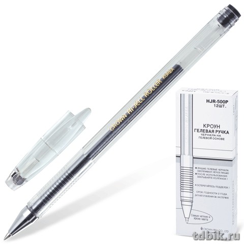 Ручка гелевая Crown  0,5мм черная (стерж.138мм, линия 0,35мм)