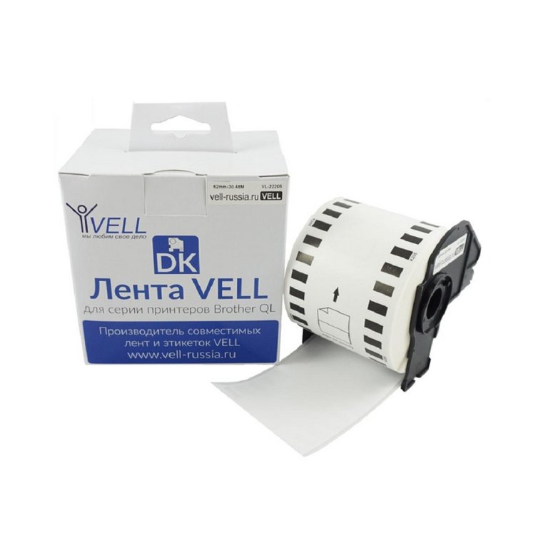 Лента клейкая для принтера Brother Vell VL-B-DK22205 62мм*30.48м