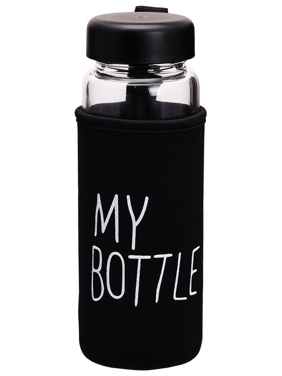 Бутылка пластиковая  300мл "Просто бутылка" прозрачная в черном чехле