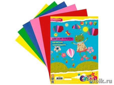 Набор цв. бархатной самоклеящейся бумаги А4 5 лист. 5 цв. 145 г/м deVENTE