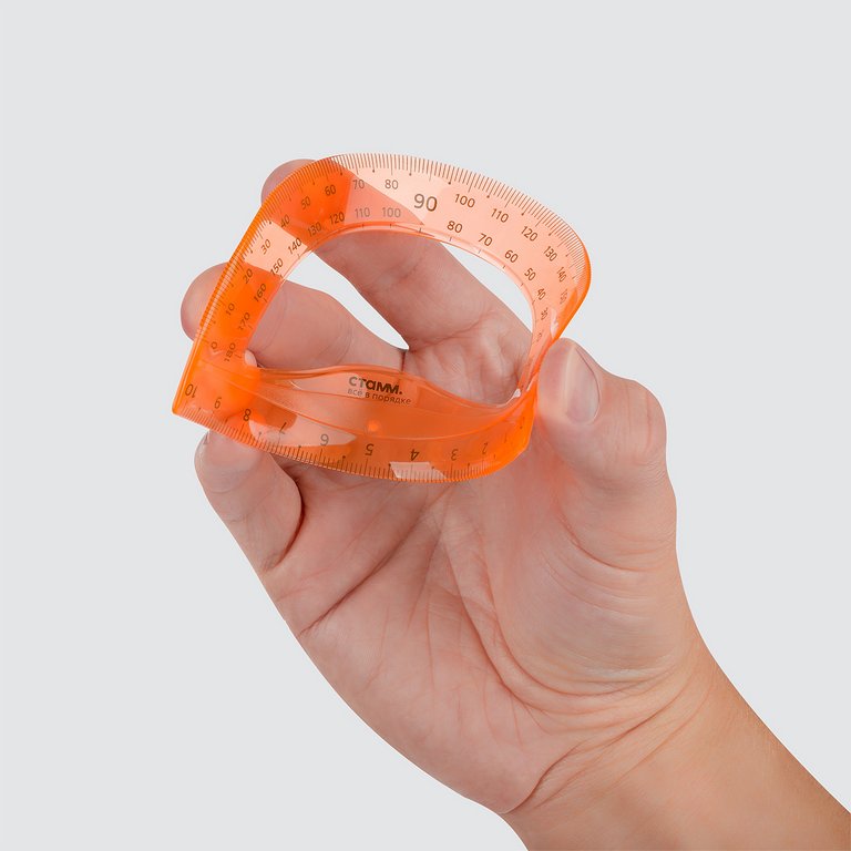 Набор чертежный (набор линеек) 3 пред. (треуг., линейка 15см., транспортир) Стамм, гибкий, оранжевый