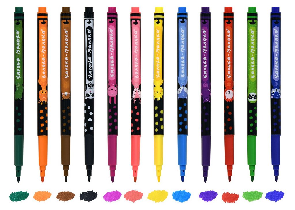 Набор фломастеров 12 цв. Каляка-Маляка "Веселые зверята" смываемые (принт на корпусе)