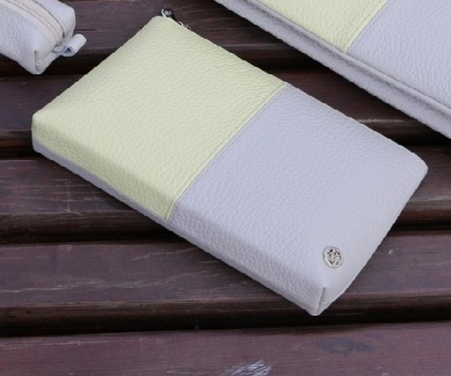 Косметичка D.Morelli "Duo" нат. кожа, серо-лимонная